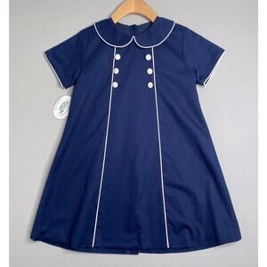 NWT Leta Austin Foster/Patricia Smith Navy Nautical Piped Dress Girls 7 Yrs